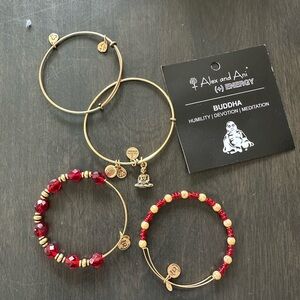 Alex and Ani Red and Gold Buddha Charm Bracelet Set